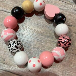 Pink and White Heart Beaded Bracelet for Kids